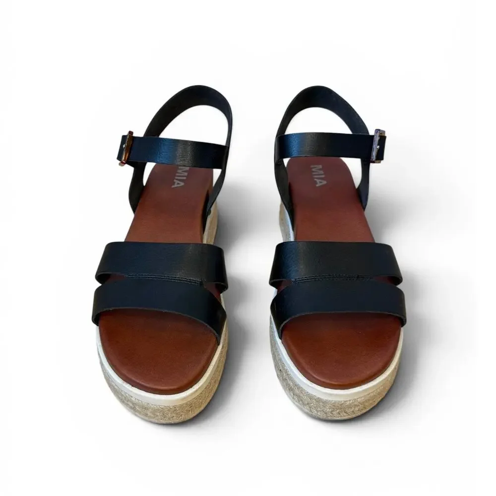 MIA Black Evana Platform Espadrille Sandal Vegan Leather Lug Sole Women Size 8.5